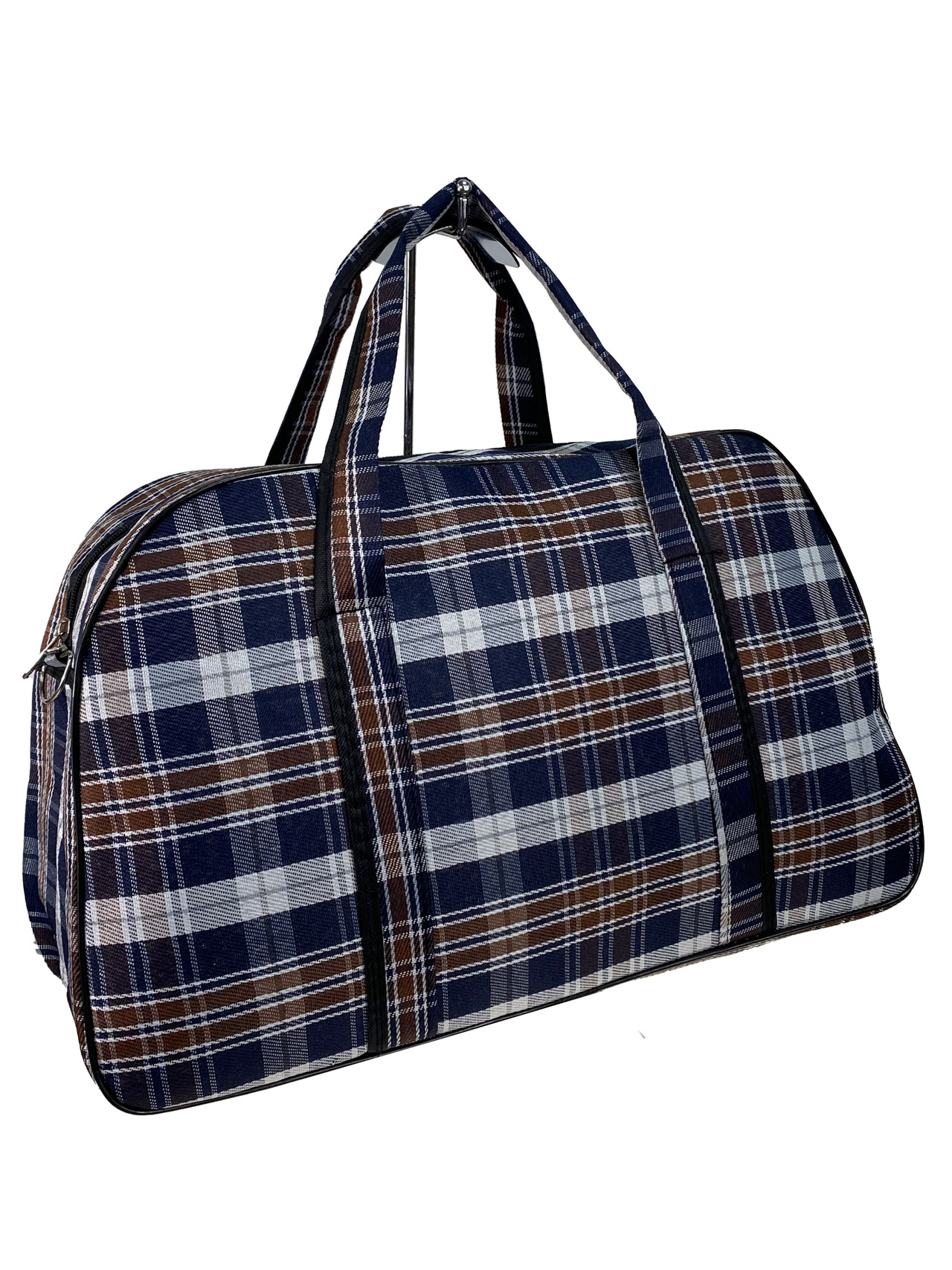 На фото 2 - Дорожная сумка из текстиля, цвет синий с коричневым