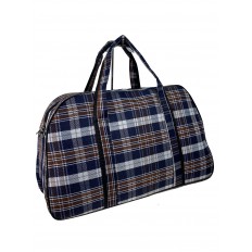 На фото 2 - Дорожная сумка из текстиля, цвет синий с коричневым