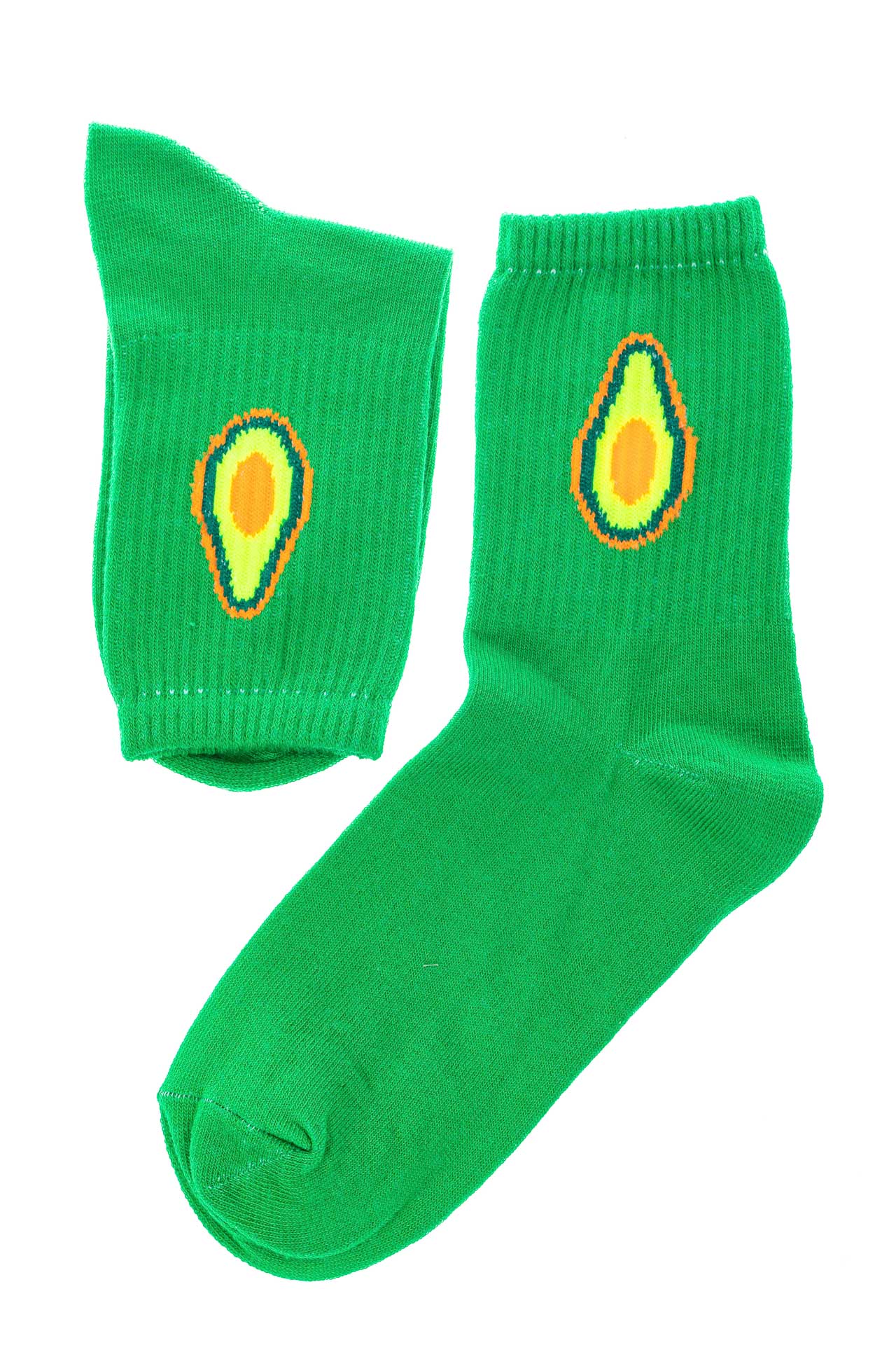 На фото 1 - Носки  с принтом "Авокадо", хлопок-полиамид-лайкра, цвет зеленый