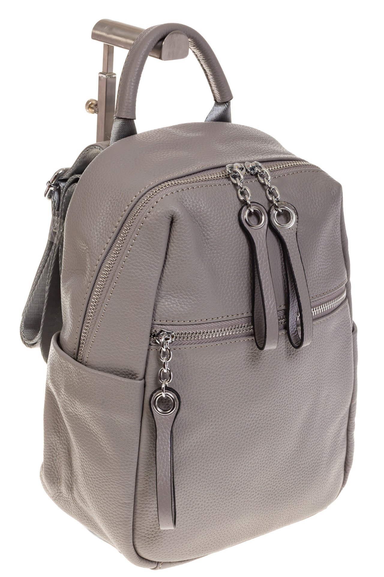 На фото 1 - Строгий женский рюкзак из кожи, цвет серый 6102