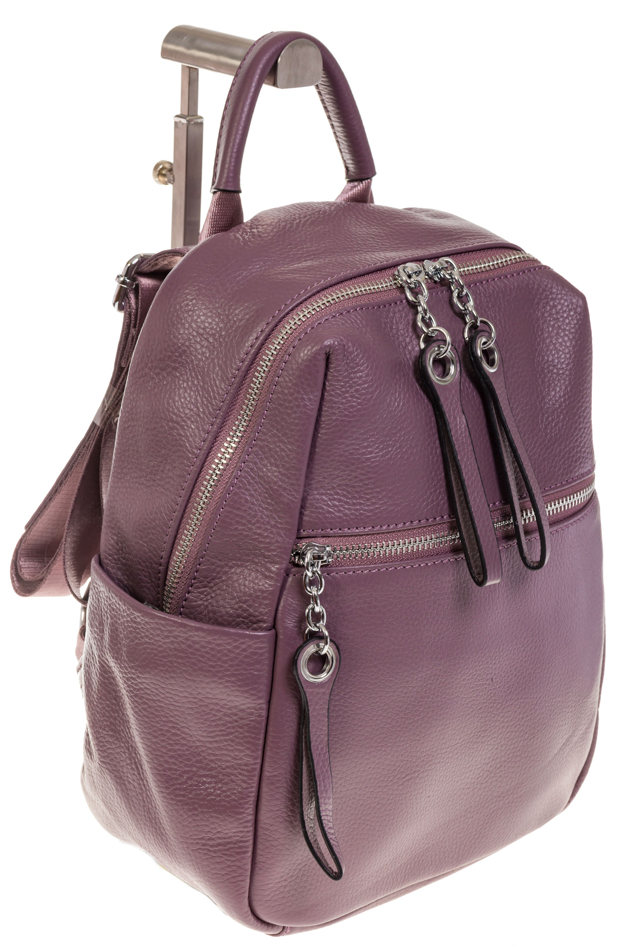 На фото 1 - Строгий женский рюкзак из кожи, цвет пудра 6102