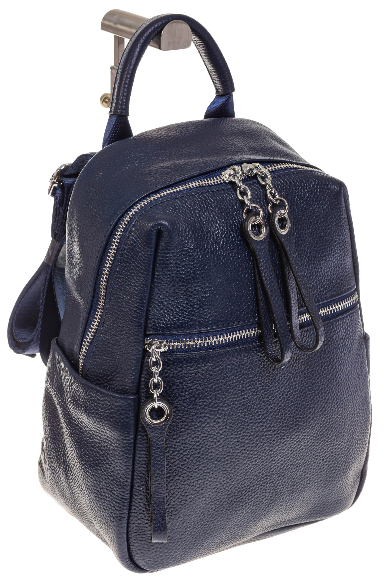На фото 1 - Строгий женский рюкзак из кожи, цвет синий 6102