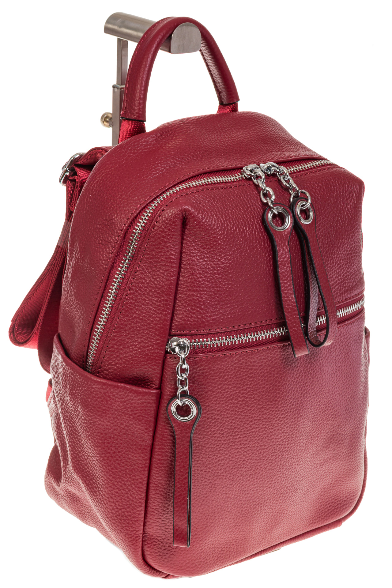 На фото 1 - Строгий женский рюкзак из кожи, цвет красный 6102