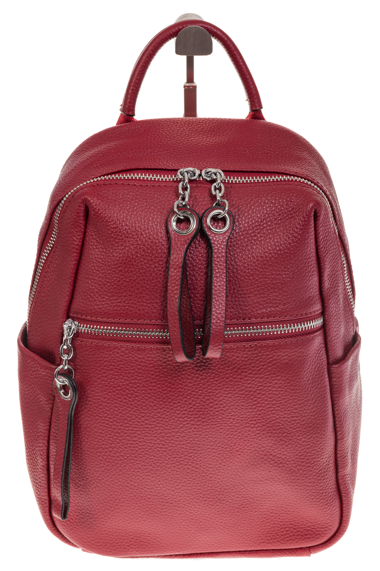 На фото 2 - Строгий женский рюкзак из кожи, цвет красный 6102