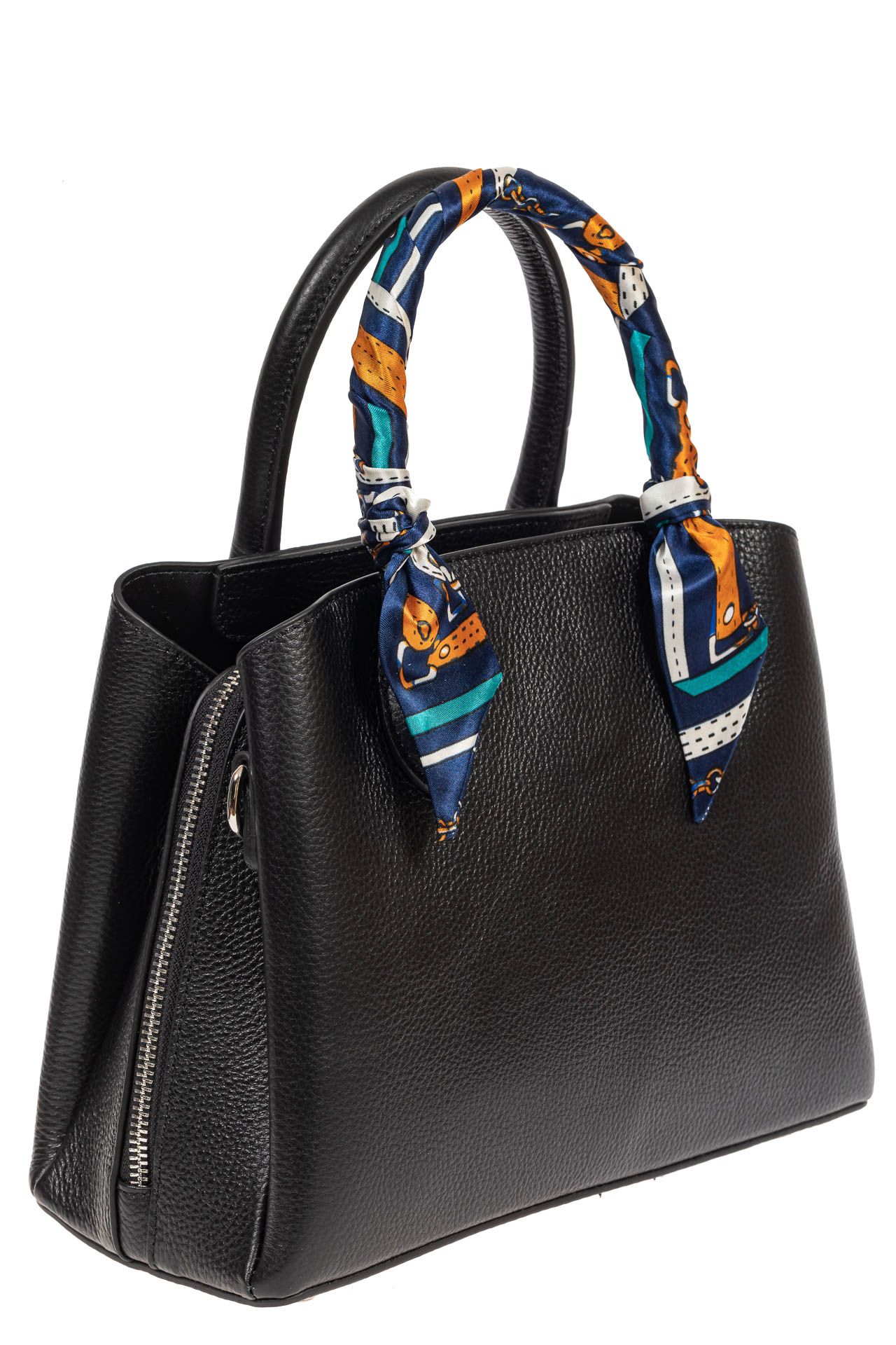 На фото 1 - Женская сумка из натуральной кожи с ярким твилли, цвет чёрный