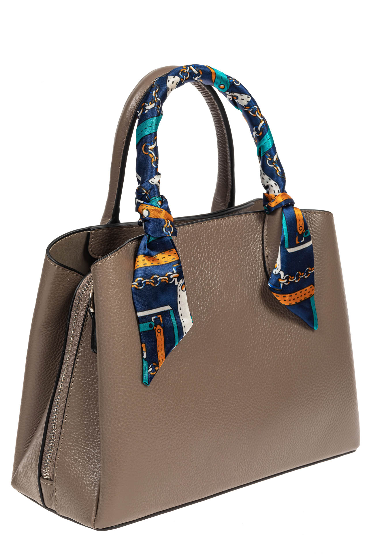 На фото 1 - Женская сумка из натуральной кожи с ярким твилли, цвет серый