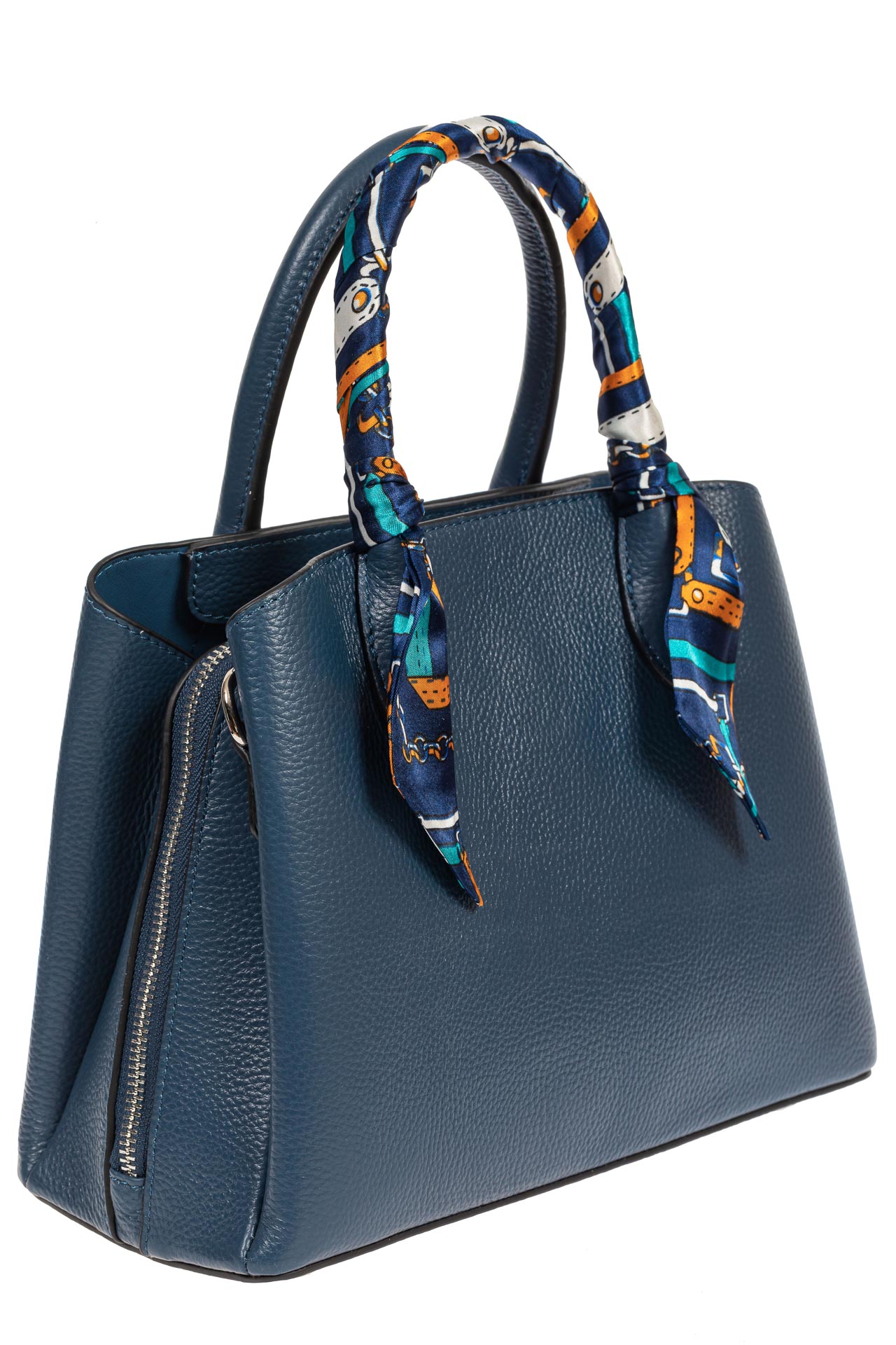 На фото 1 - Женская сумка из натуральной кожи с ярким твилли, цвет синий