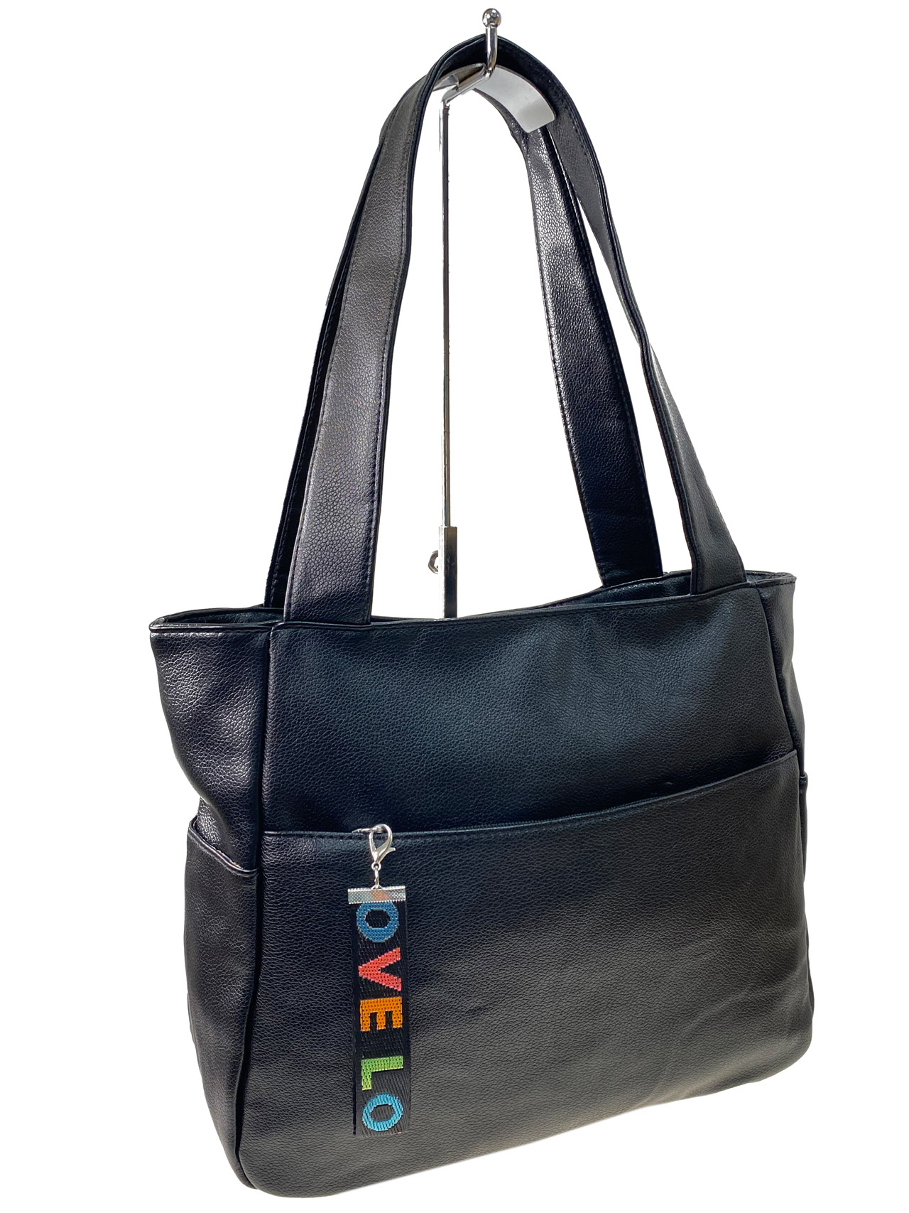 На фото 1 -  Женская сумка из искусственной кожи, цвет черный