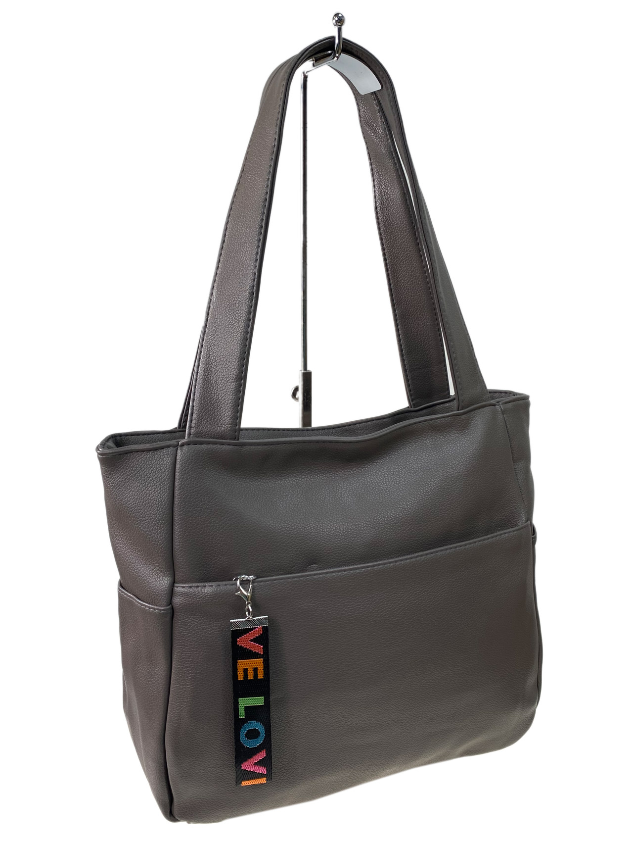На фото 1 -  Женская сумка из искусственной кожи, цвет серо-коричневый