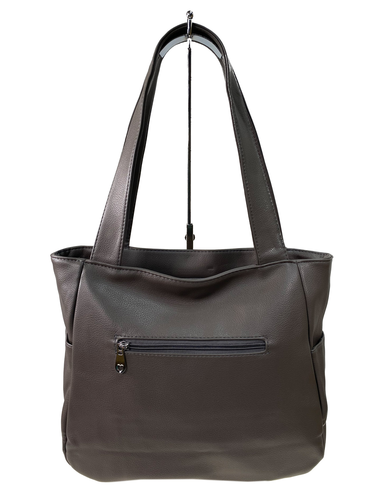 На фото 2 -  Женская сумка из искусственной кожи, цвет серо-коричневый