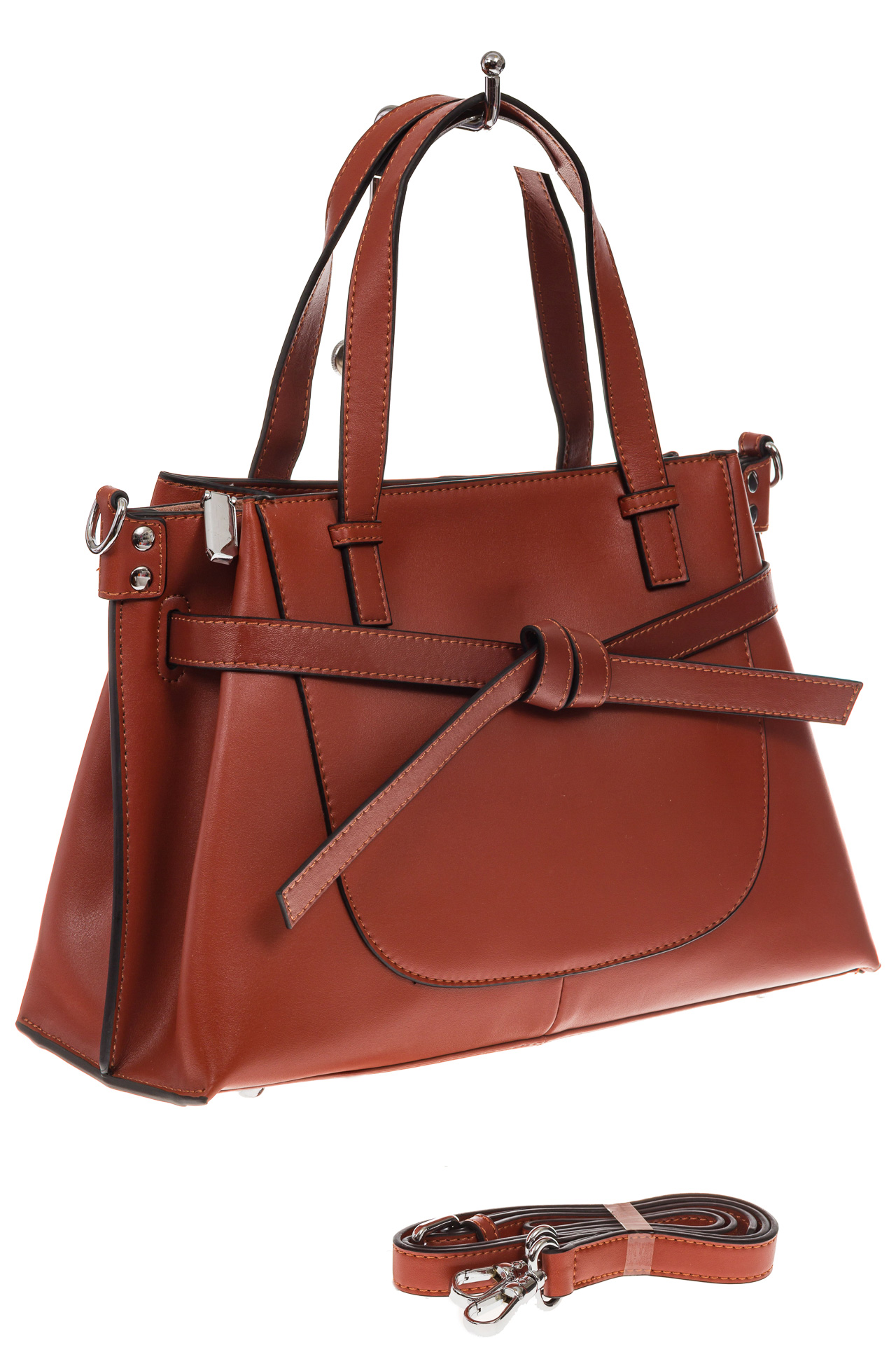 На фото 1 - Женская сумка из натуральной кожи, цвет рыжий