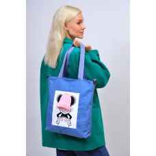 На фото 1 - Женская сумка шоппер из текстиля, цвет голубой