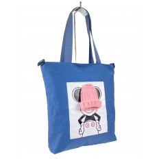 На фото 3 - Женская сумка шоппер из текстиля, цвет голубой