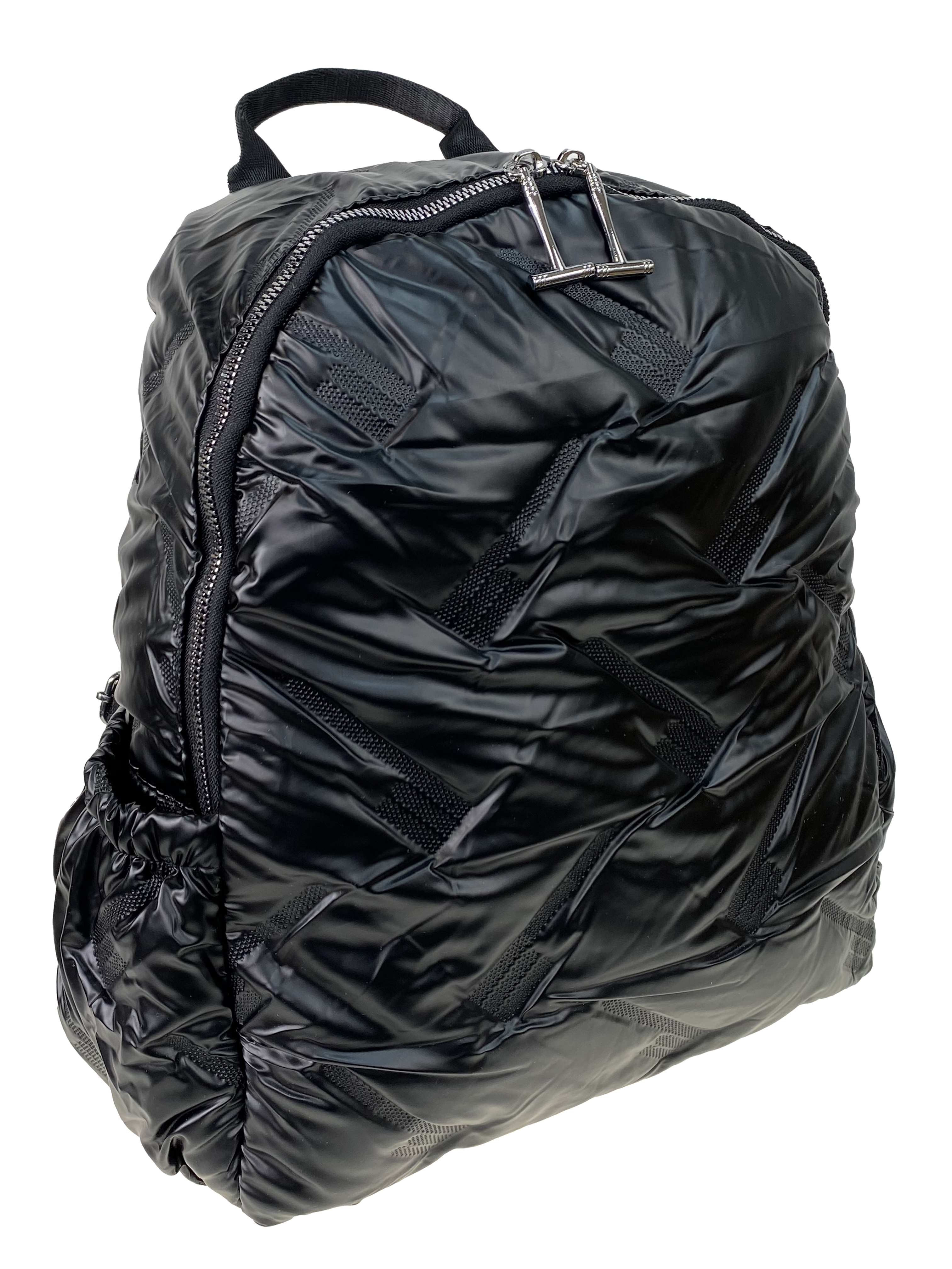 На фото 1 - Дутый женский рюкзак из полиэстера, цвет черный