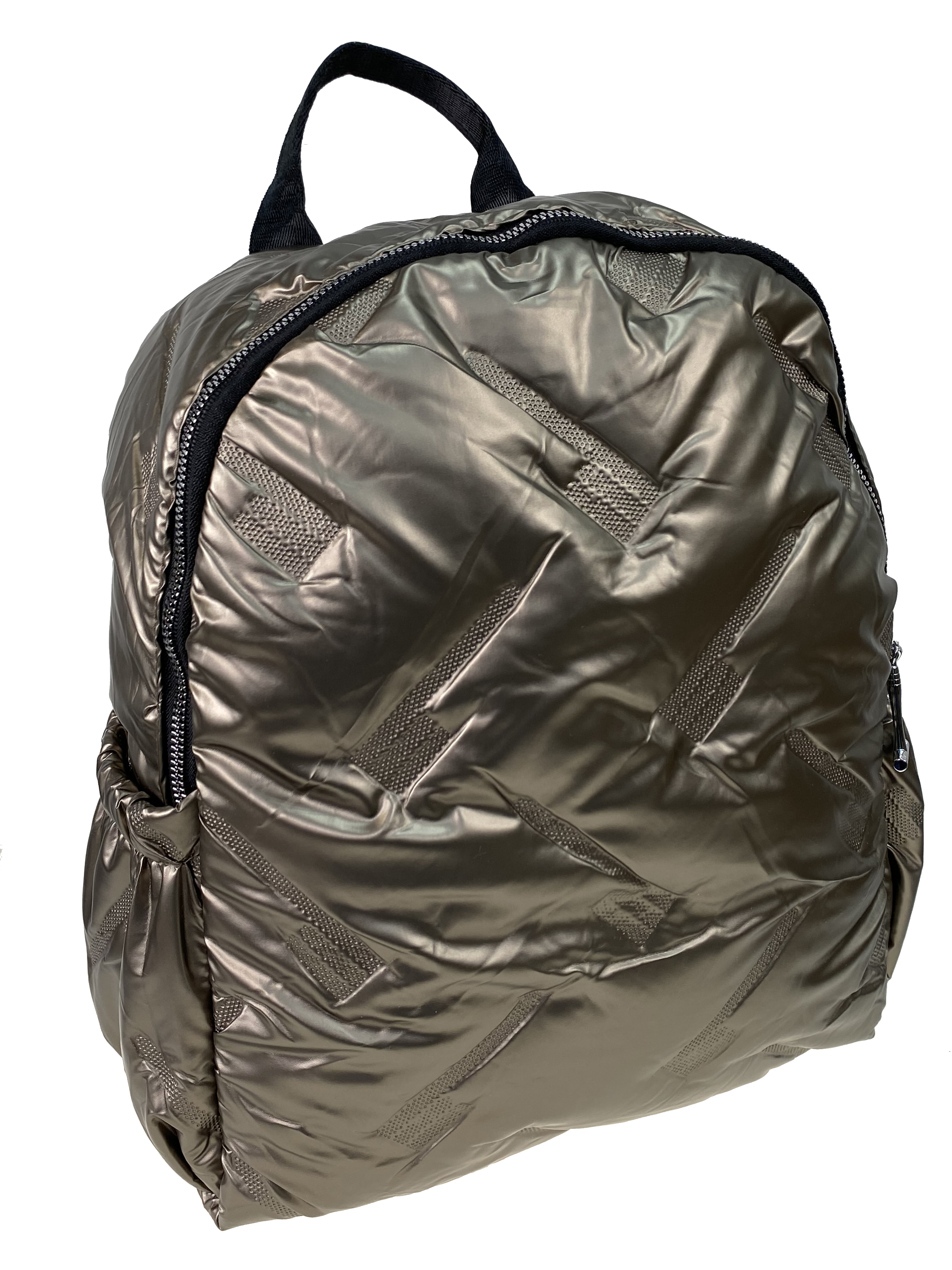 На фото 1 - Дутый женский рюкзак из полиэстера, цвет золото