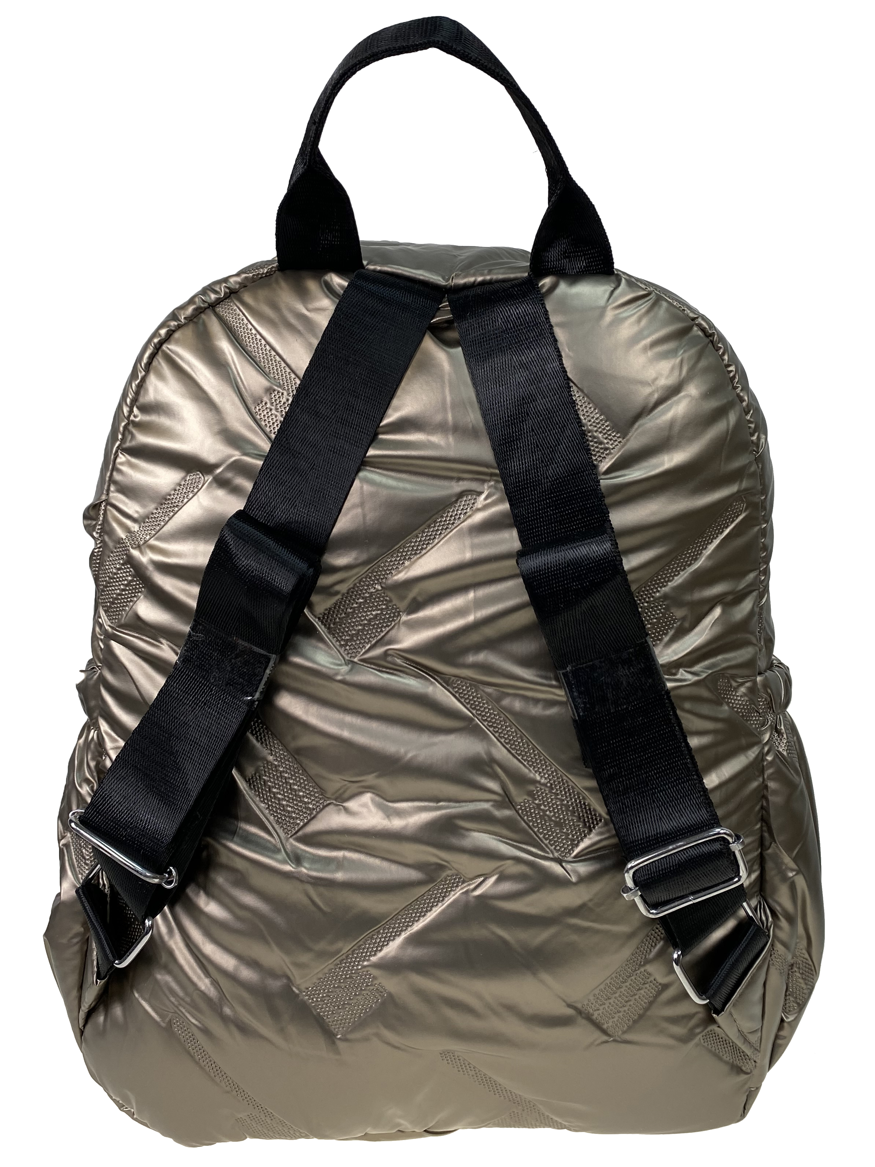 На фото 2 - Дутый женский рюкзак из полиэстера, цвет золото