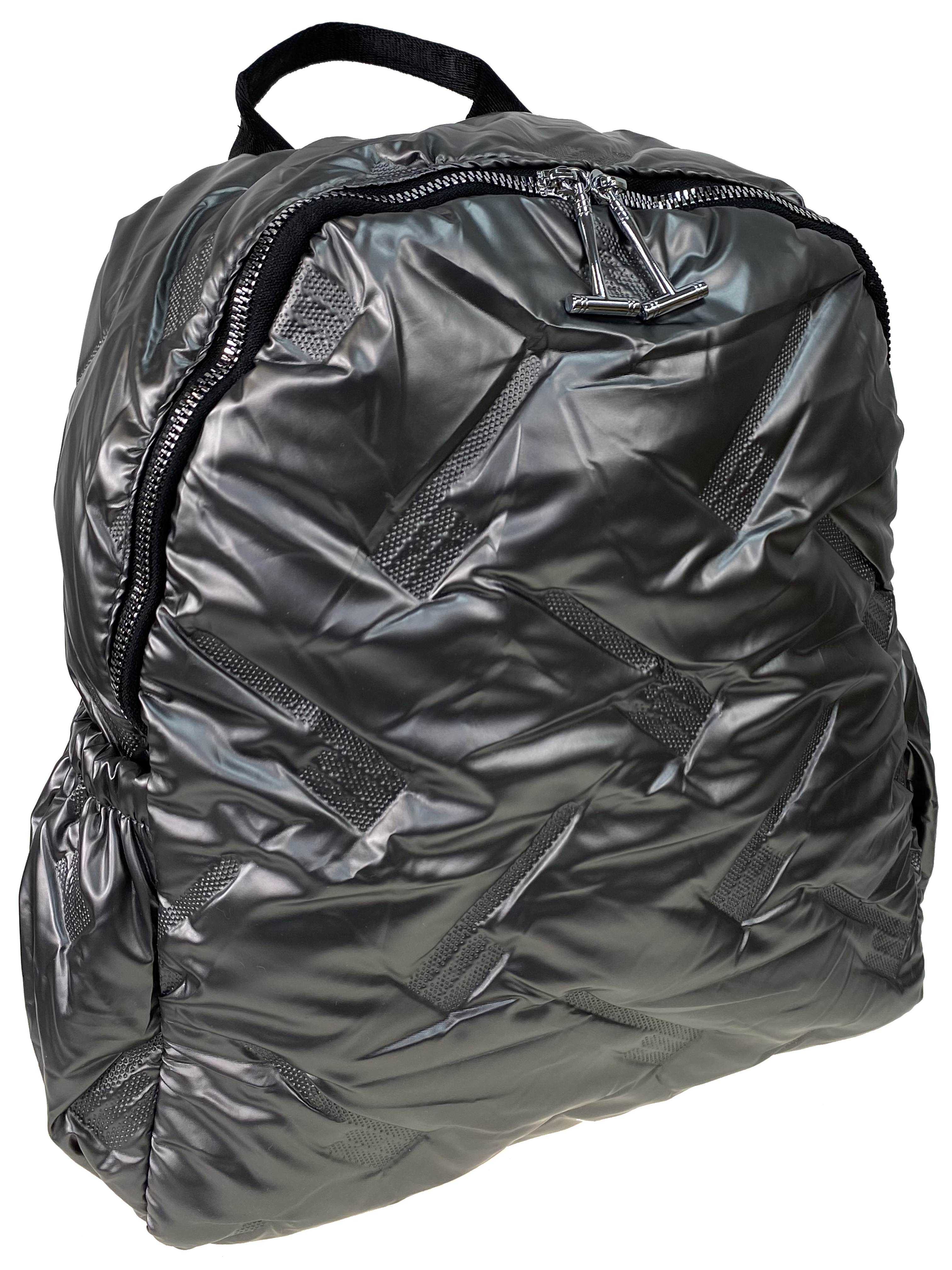 На фото 1 - Дутый женский рюкзак из полиэстера, цвет серебро