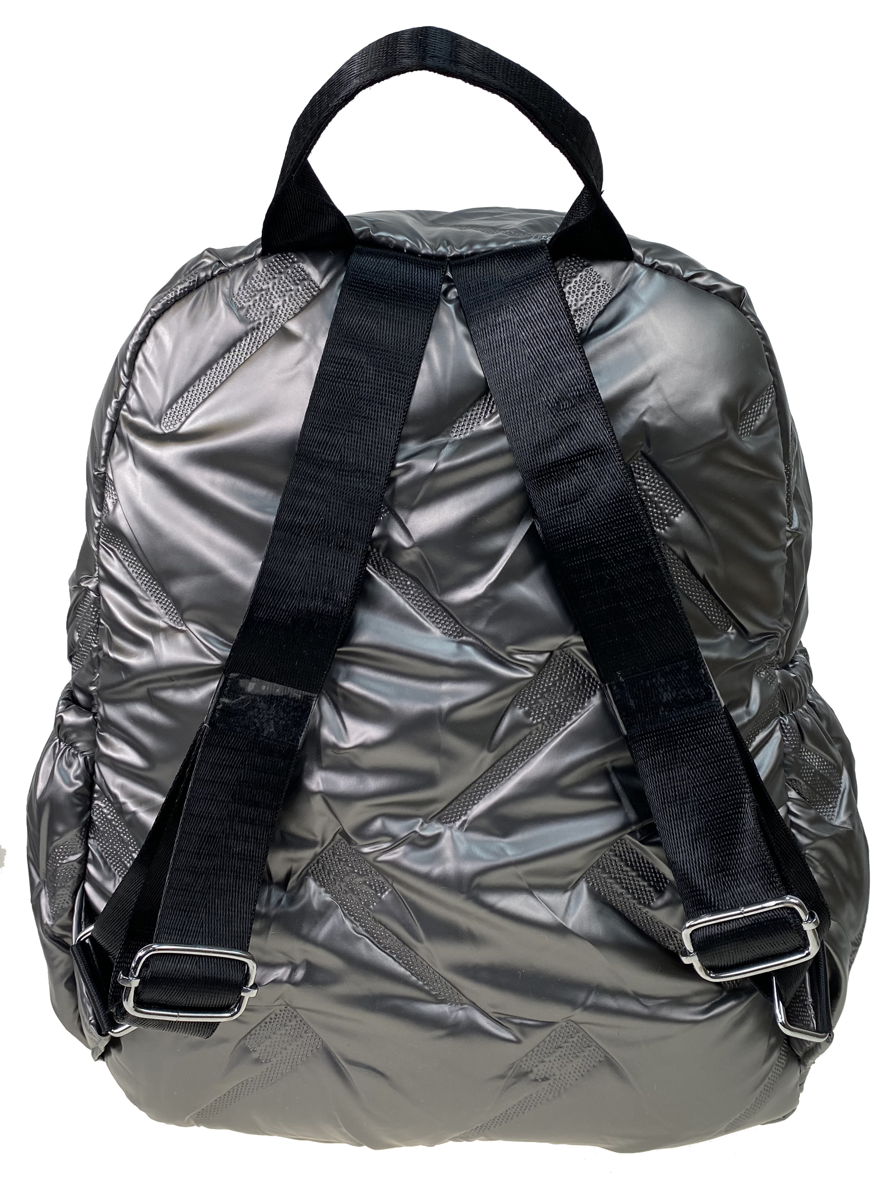 На фото 2 - Дутый женский рюкзак из полиэстера, цвет серебро
