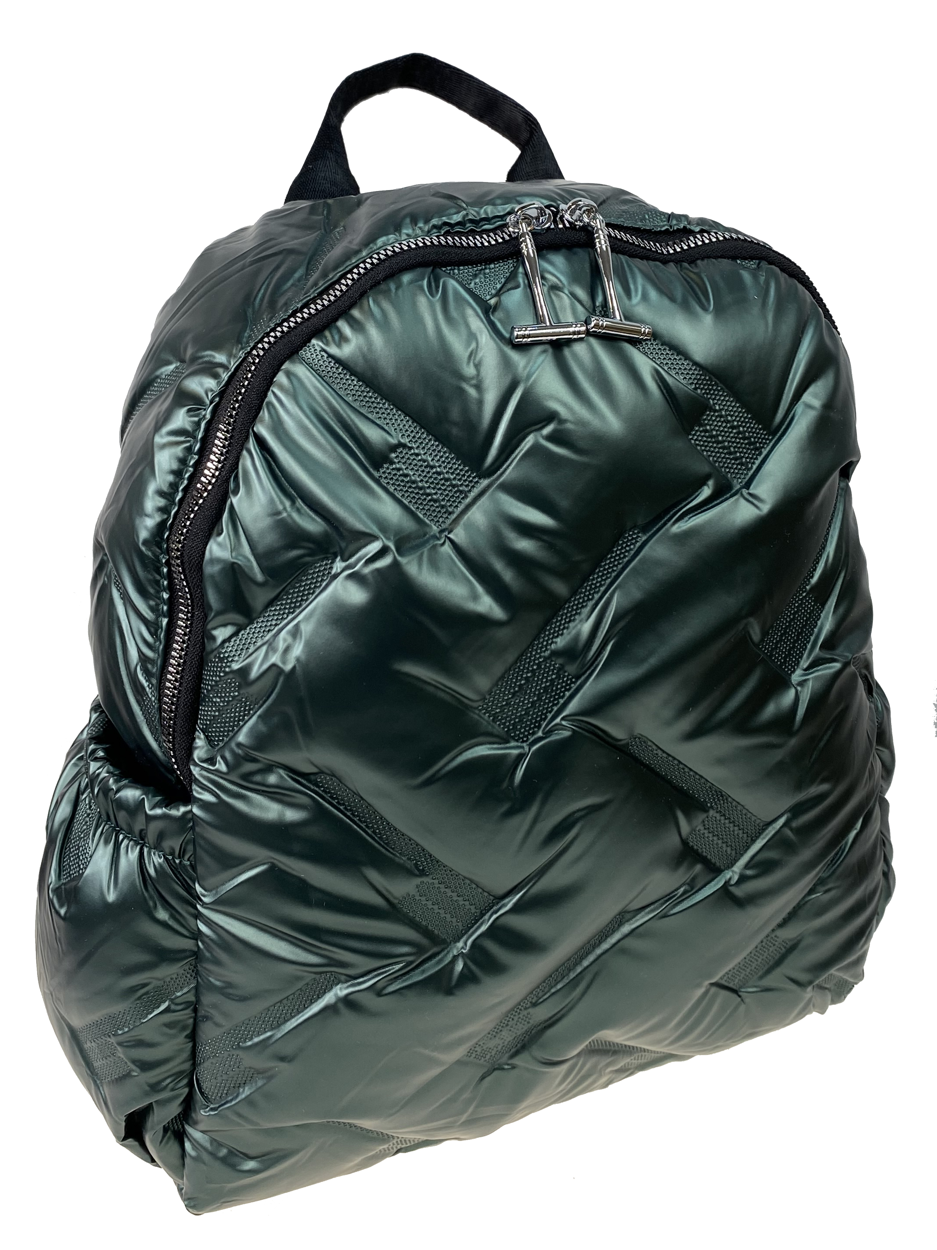 На фото 1 - Дутый женский рюкзак из полиэстера, цвет зеленый