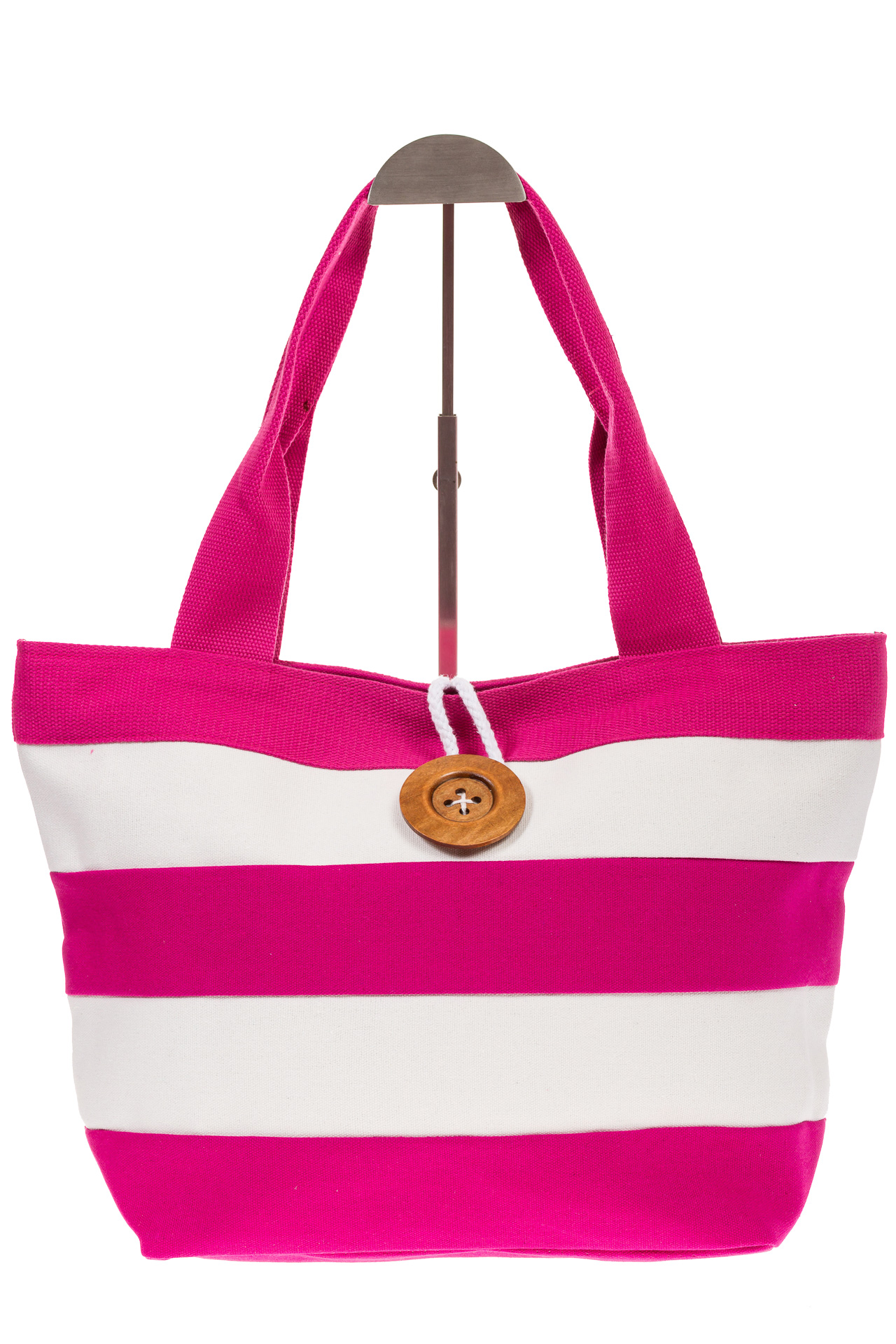 На фото 2 - Пляжная сумка в розовую и белую полоску 6216