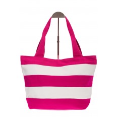 На фото 3 - Пляжная сумка в розовую и белую полоску 6216
