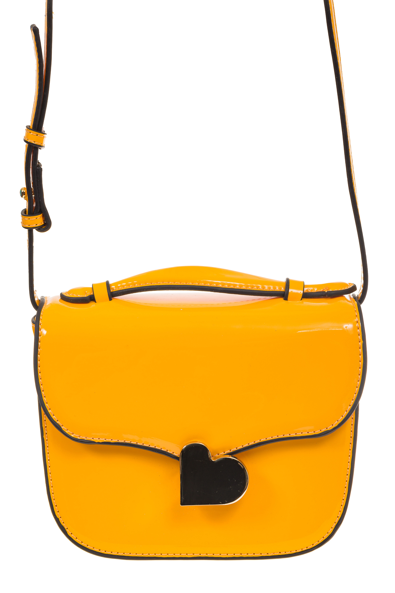 На фото 2 - Лаковая сумка с замком-сердечко цвета манго 6239
