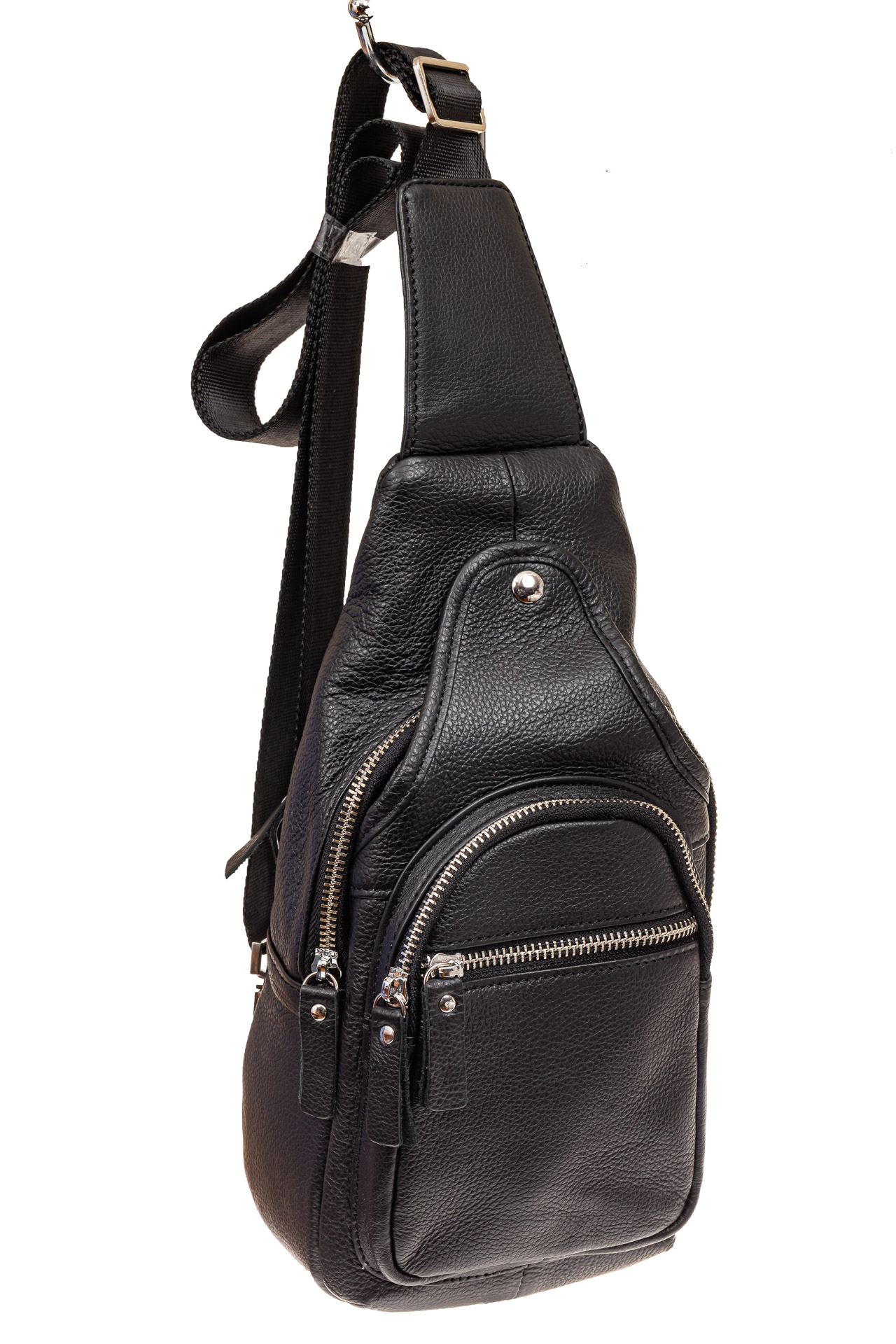 На фото 1 - Слинг-рюкзак для мужчин из натуральной кожи, цвет черный