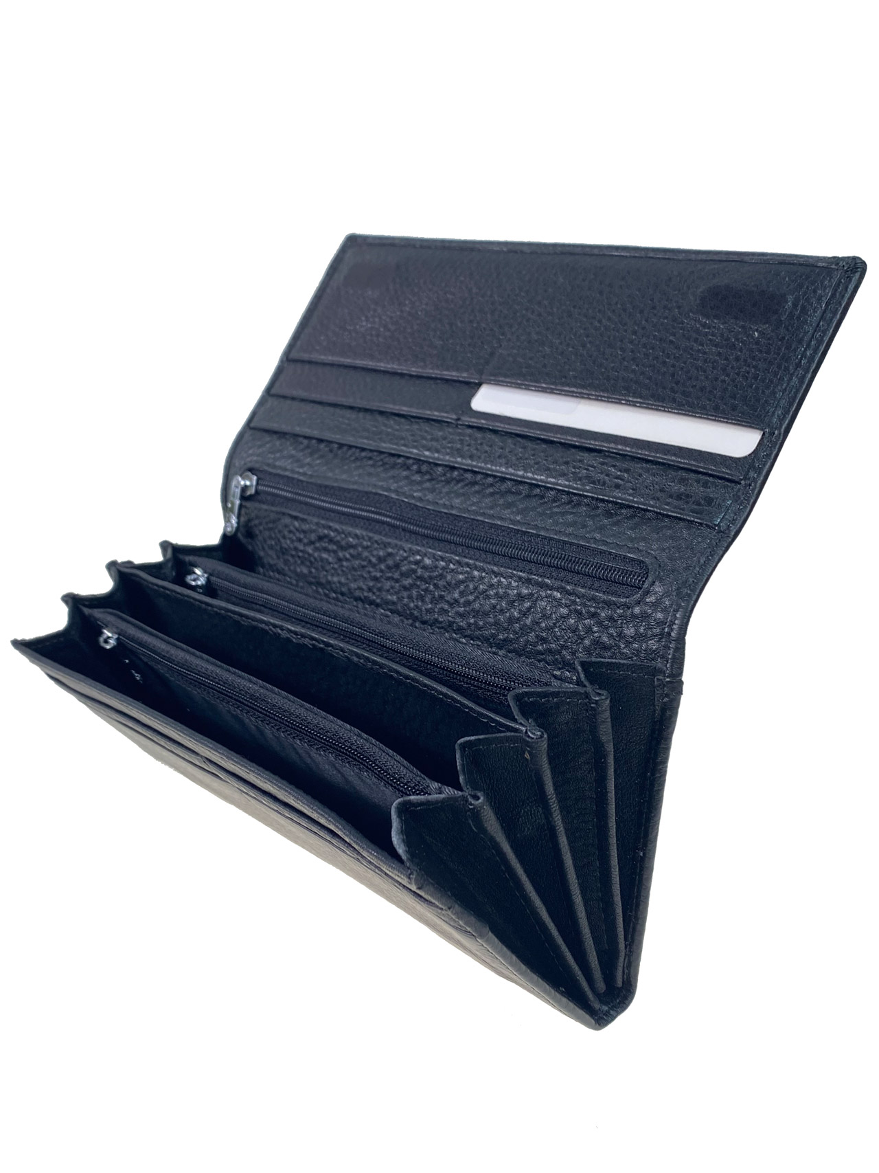 На фото 2 - Женский кошелёк-портмоне из мягкой натуральной кожи, цвет черный