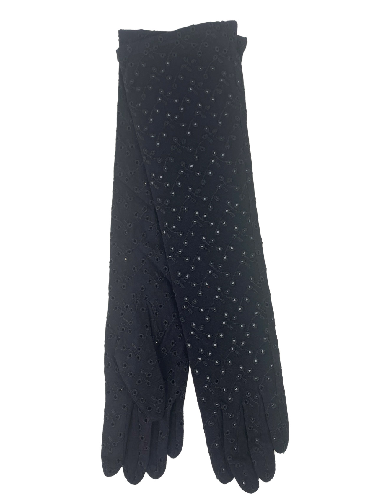 На фото 1 - Элегантные длинные женские перчатки из хлопка, цвет черный
