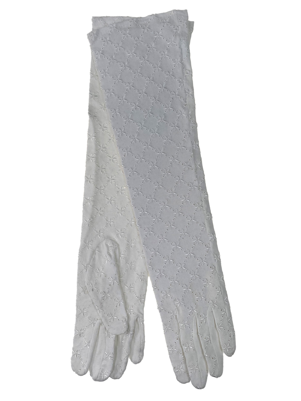 На фото 1 - Элегантные длинные женские перчатки из хлопка, цвет белый