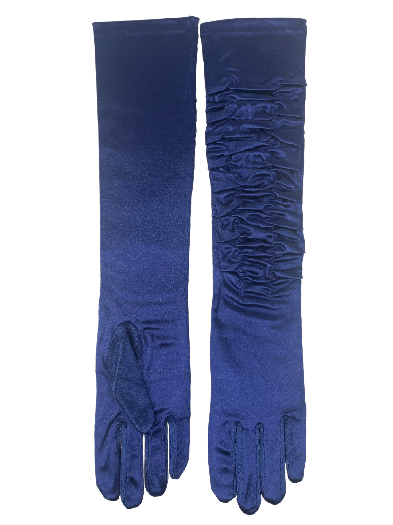 На фото 1 - Элегантные длинные женские перчатки из атласа, цвет синий