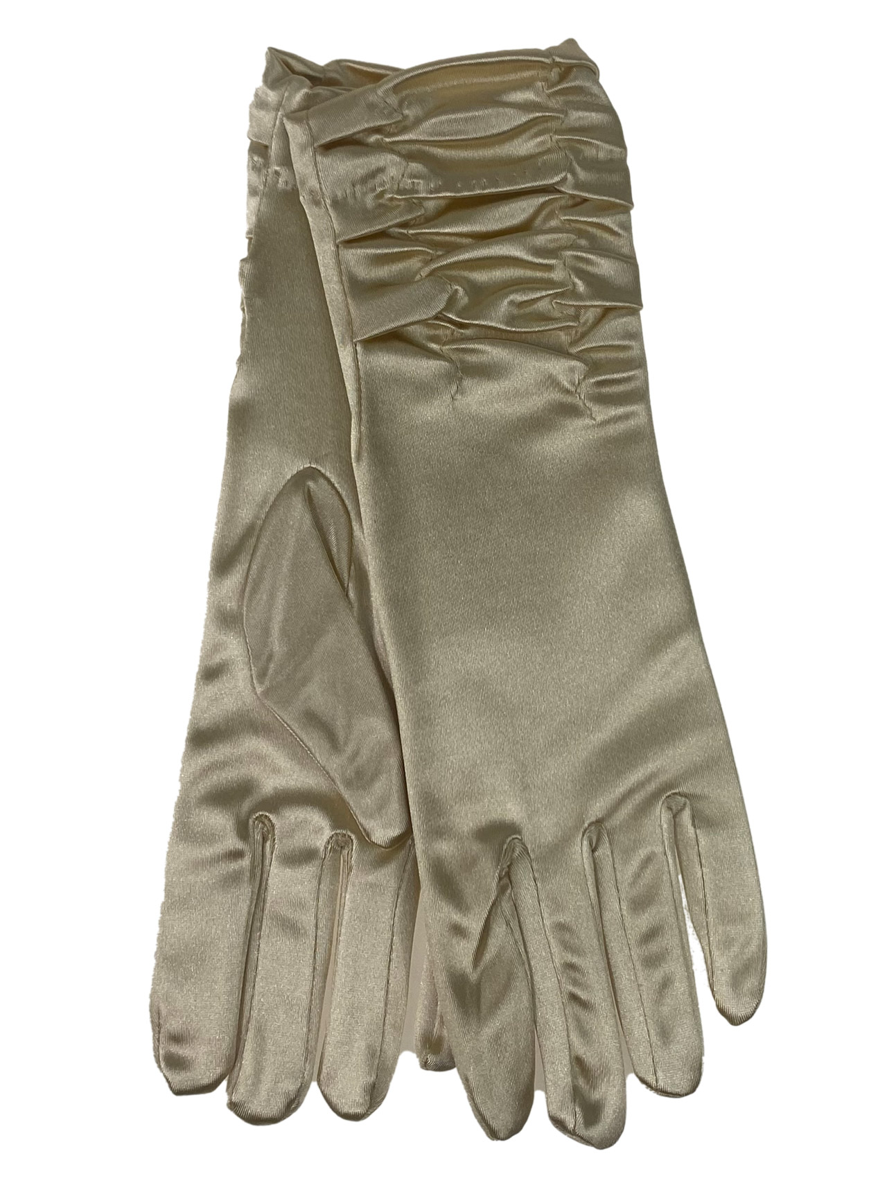 На фото 1 - Элегантные атласные женские перчатки, цвет золото
