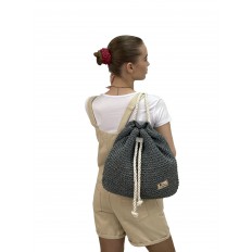 На фото 2 - Сумка-рюкзак плетеная из джута, цвет серый