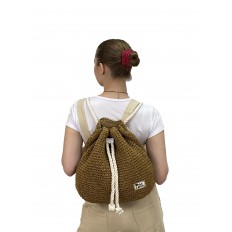 На фото 3 - Сумка-рюкзак плетеная из джута, цвет крафт
