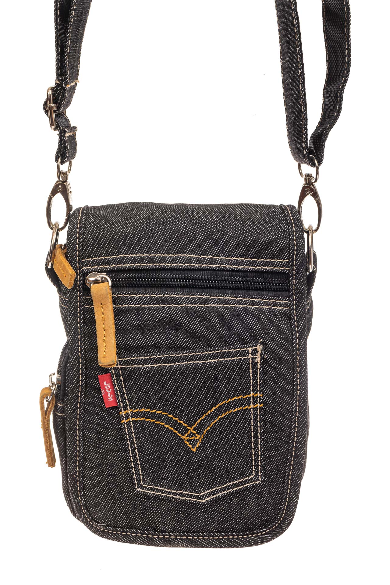 На фото 2 - Маленькая мужская сумка через плечо из джинсы, цвет темно-серый