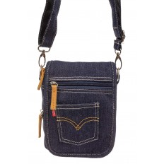 На фото 2 - Маленькая мужская сумка через плечо из джинсы, цвет синий
