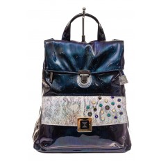 На фото 2 - Женский рюкзак из искусственной и натуральной кожи, основной цвет синий металлик
