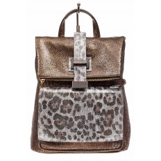 На фото 2 - Женский рюкзак из искусственной и натуральной кожи, цвет бронза+леопардовый принт