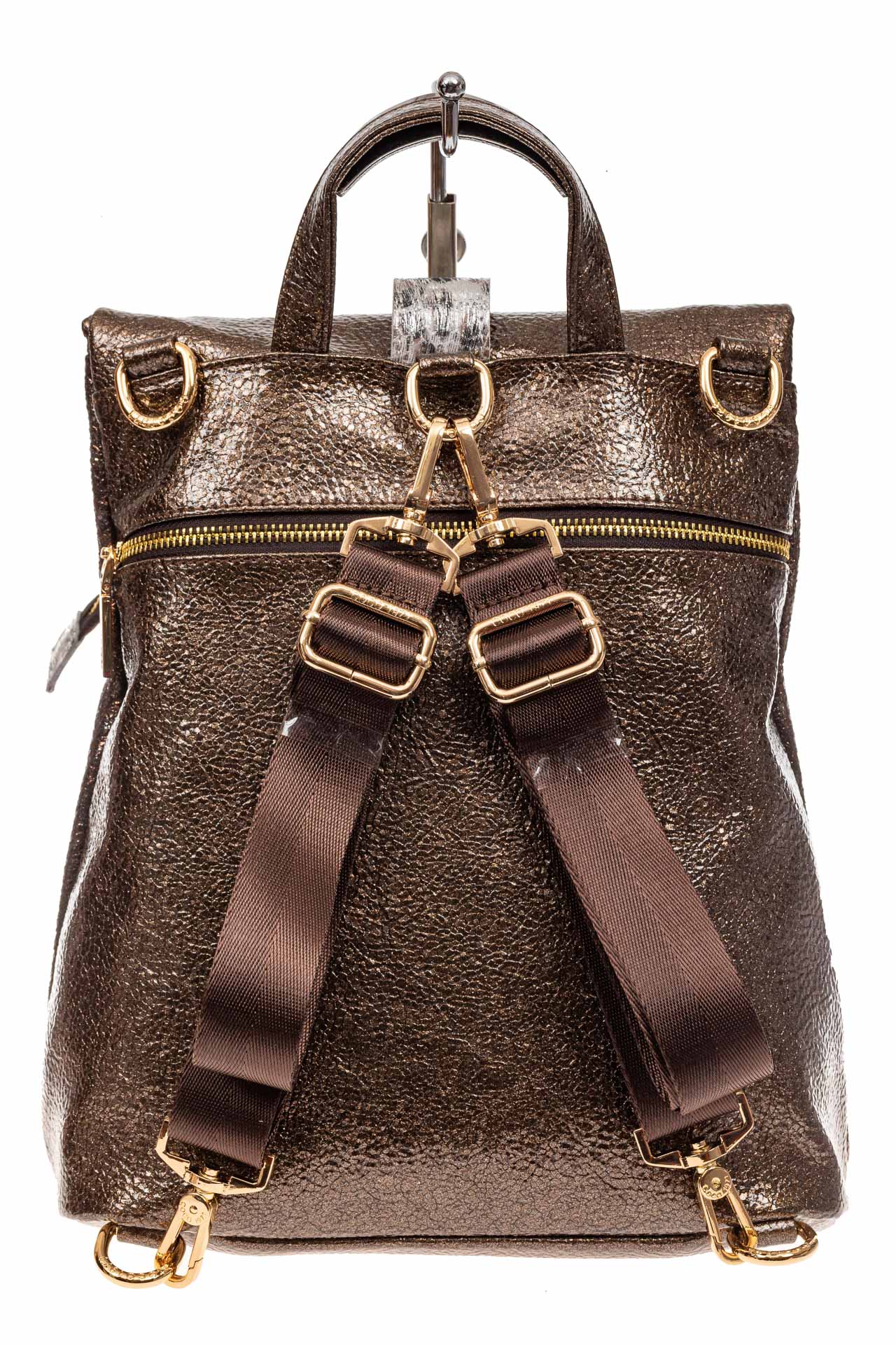 На фото 3 - Женский рюкзак из искусственной и натуральной кожи, цвет бронза+леопардовый принт