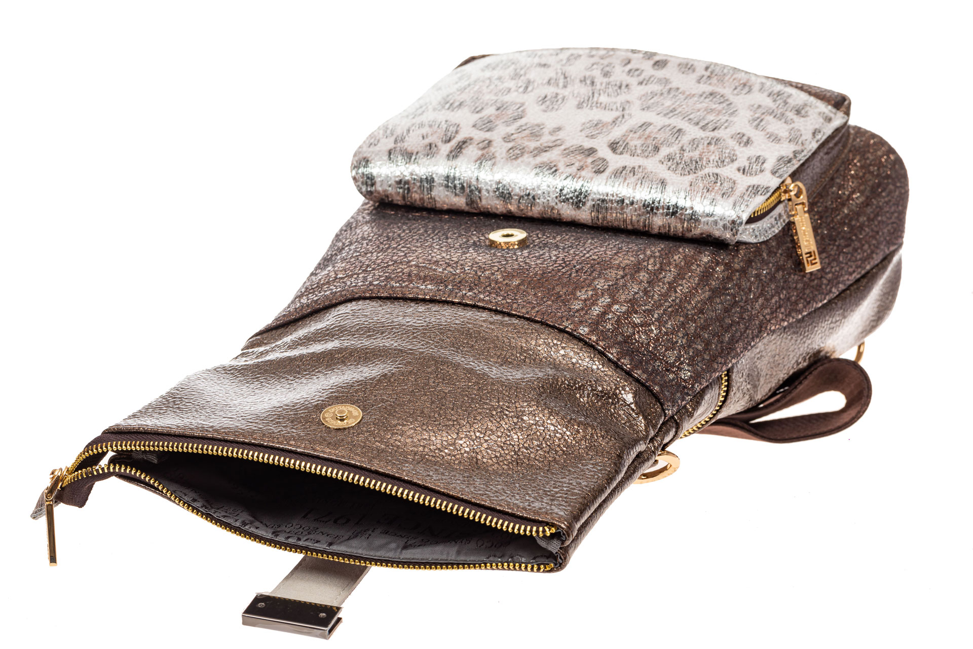 На фото 4 - Женский рюкзак из искусственной и натуральной кожи, цвет бронза+леопардовый принт