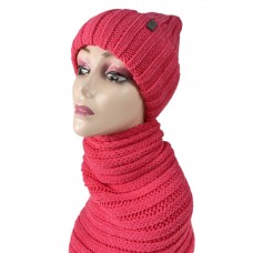 На фото 1 - Комплект шапка женская и шарф,  цвет розовый