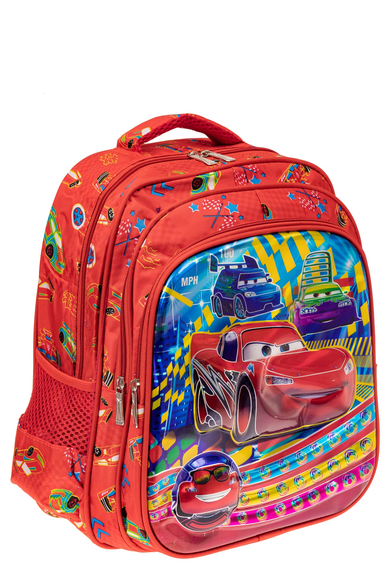 На фото 1 - Большой вместительный рюкзак с аппликацией, цвет красный