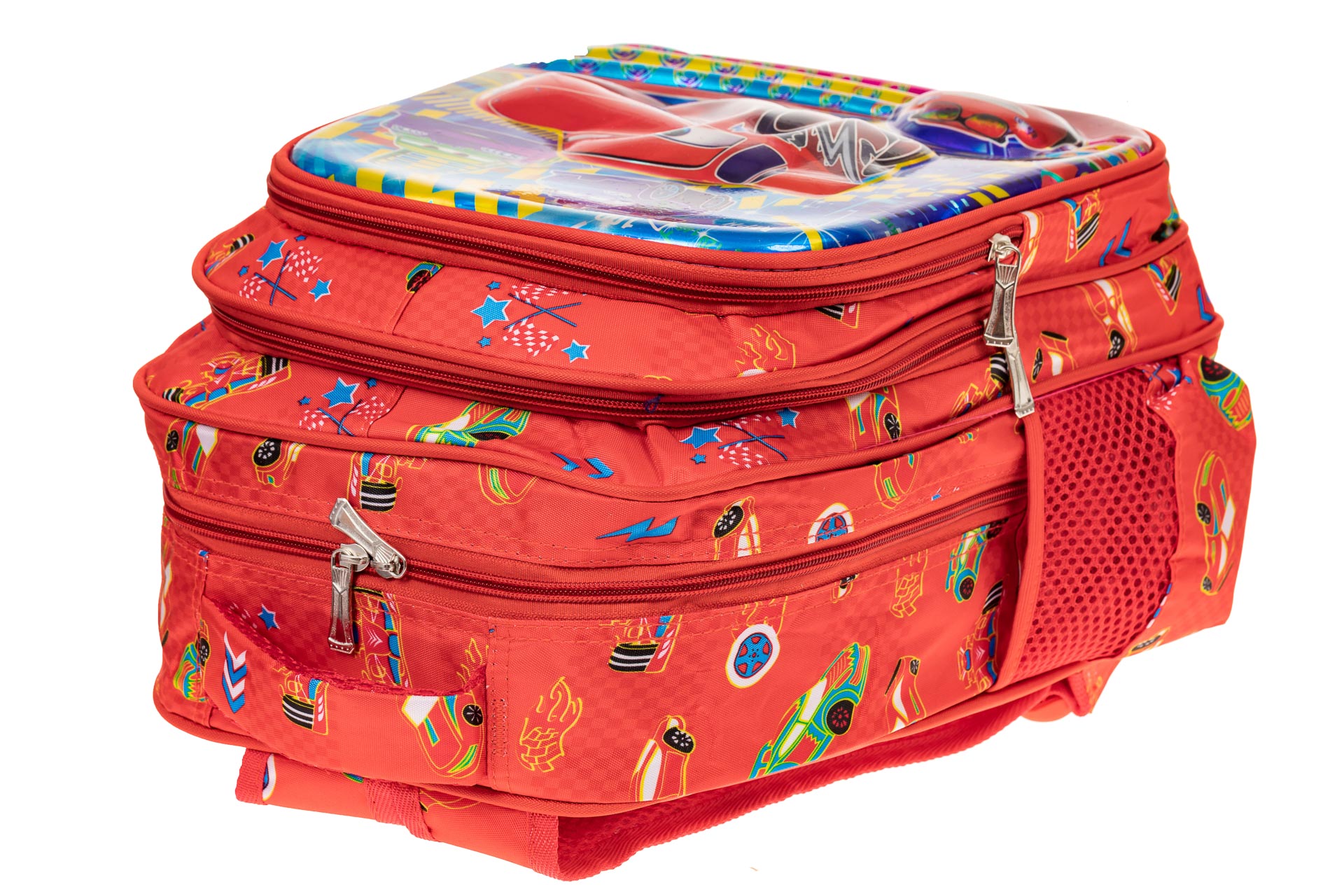 На фото 3 - Большой вместительный рюкзак с аппликацией, цвет красный