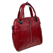 На фото 1 - Женская сумка-рюкзак из искусственной кожи, цвет красный