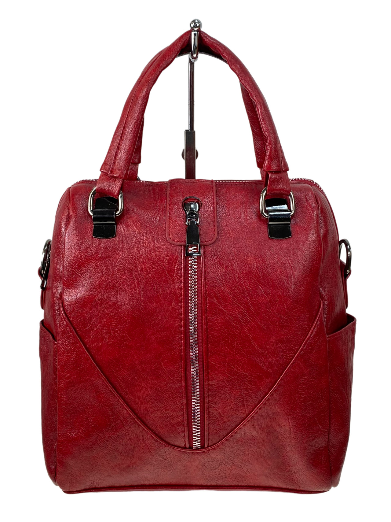 На фото 2 - Женская сумка-рюкзак из искусственной кожи, цвет красный