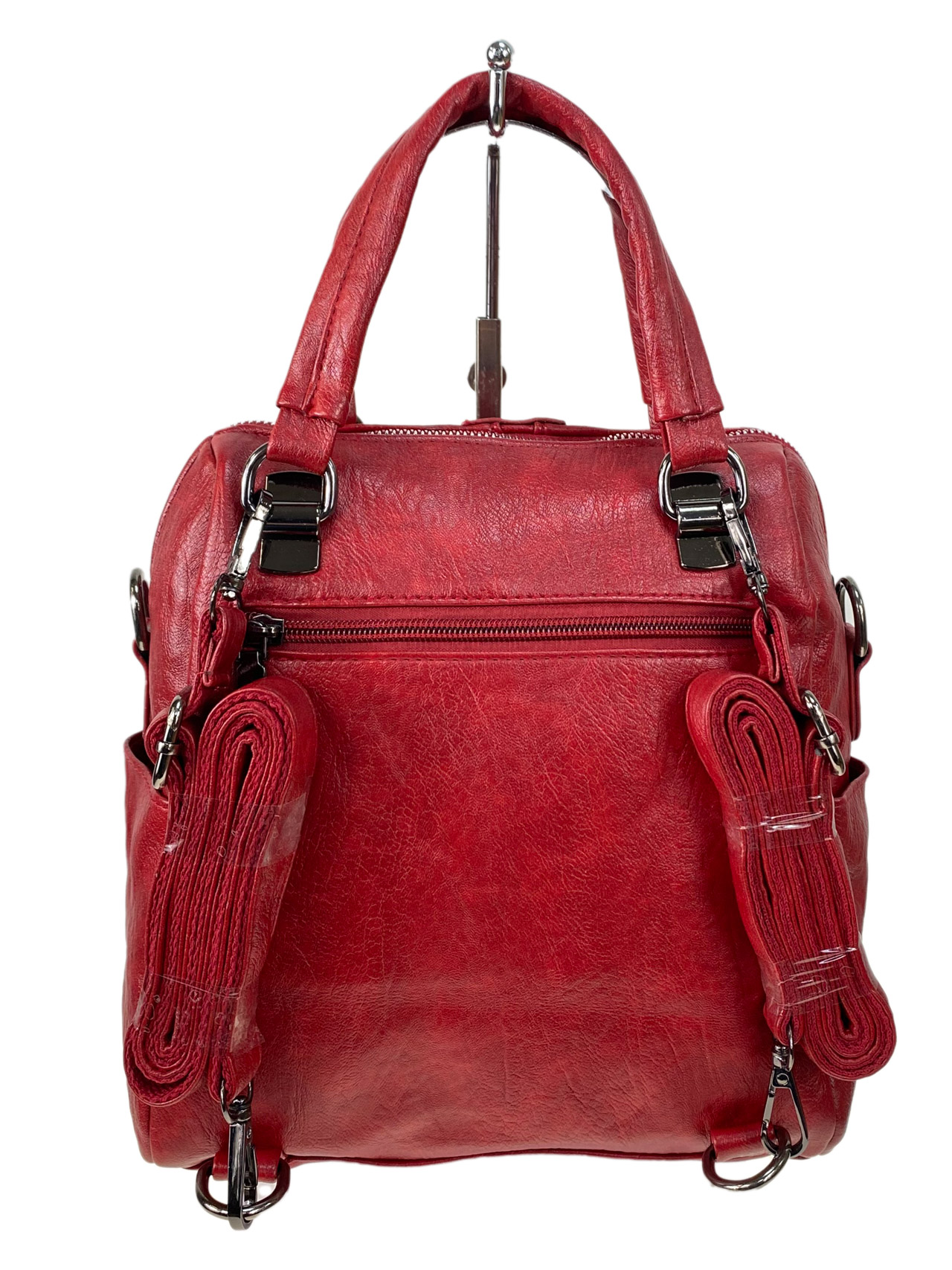 На фото 3 - Женская сумка-рюкзак из искусственной кожи, цвет красный