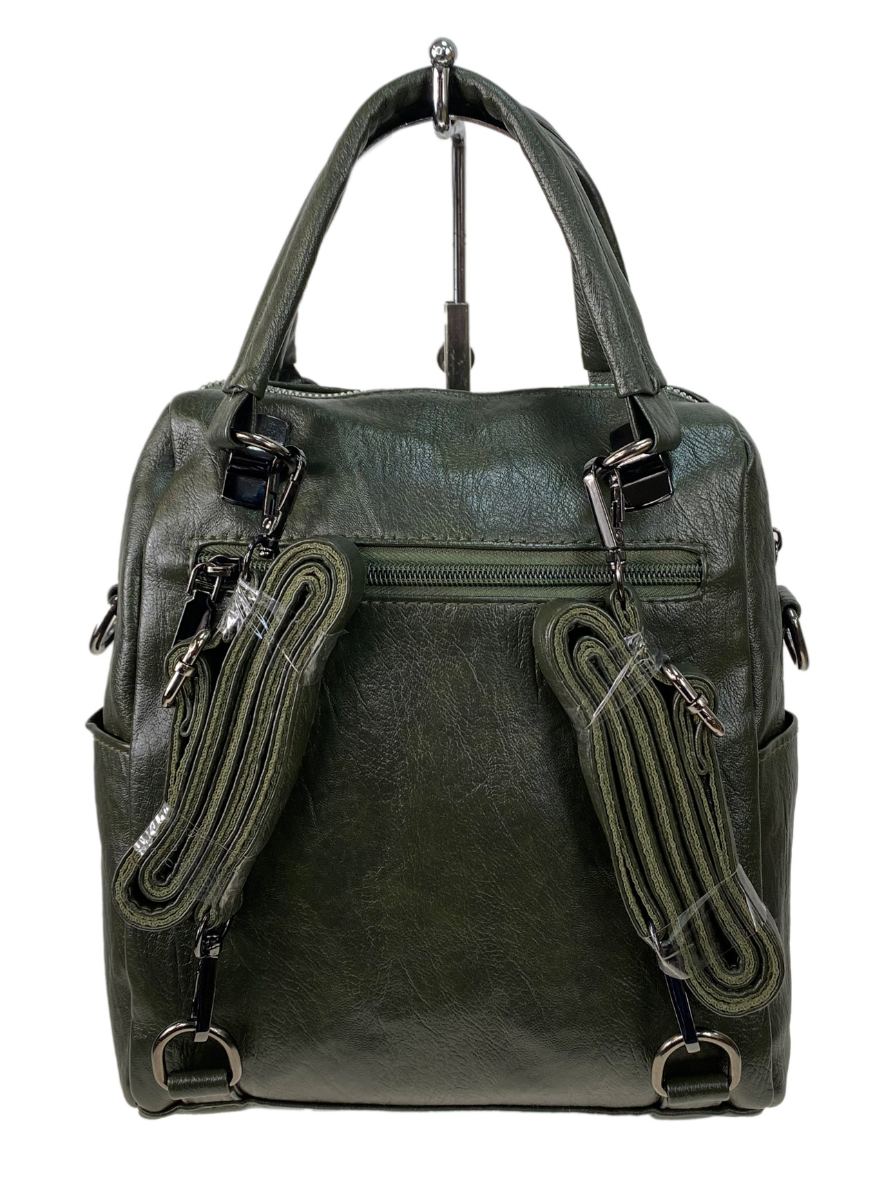 На фото 3 - Женская сумка-рюкзак из искусственной кожи, цвет зеленый