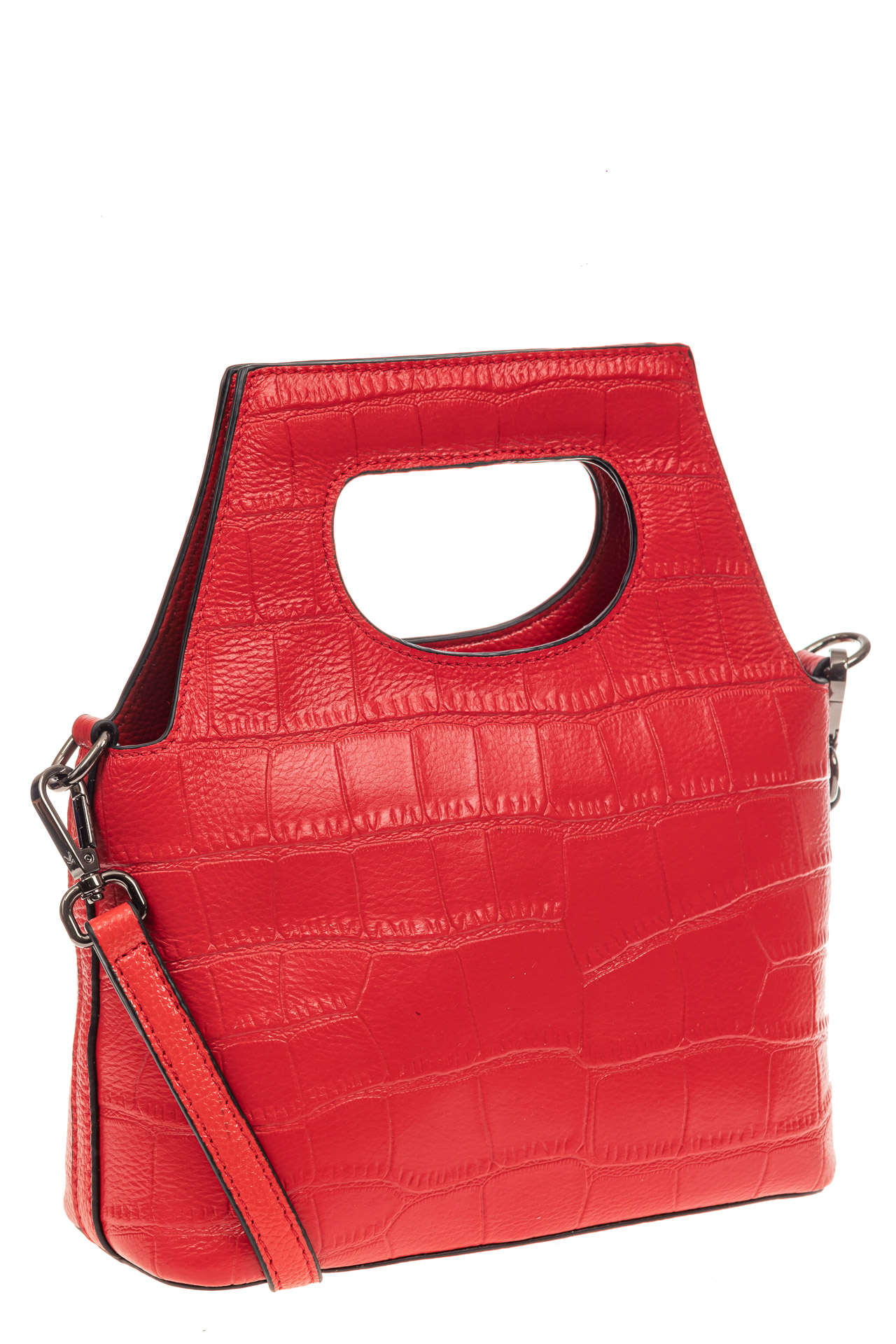 На фото 1 - Небольшая кожаная женская сумка под документы, цвет красный