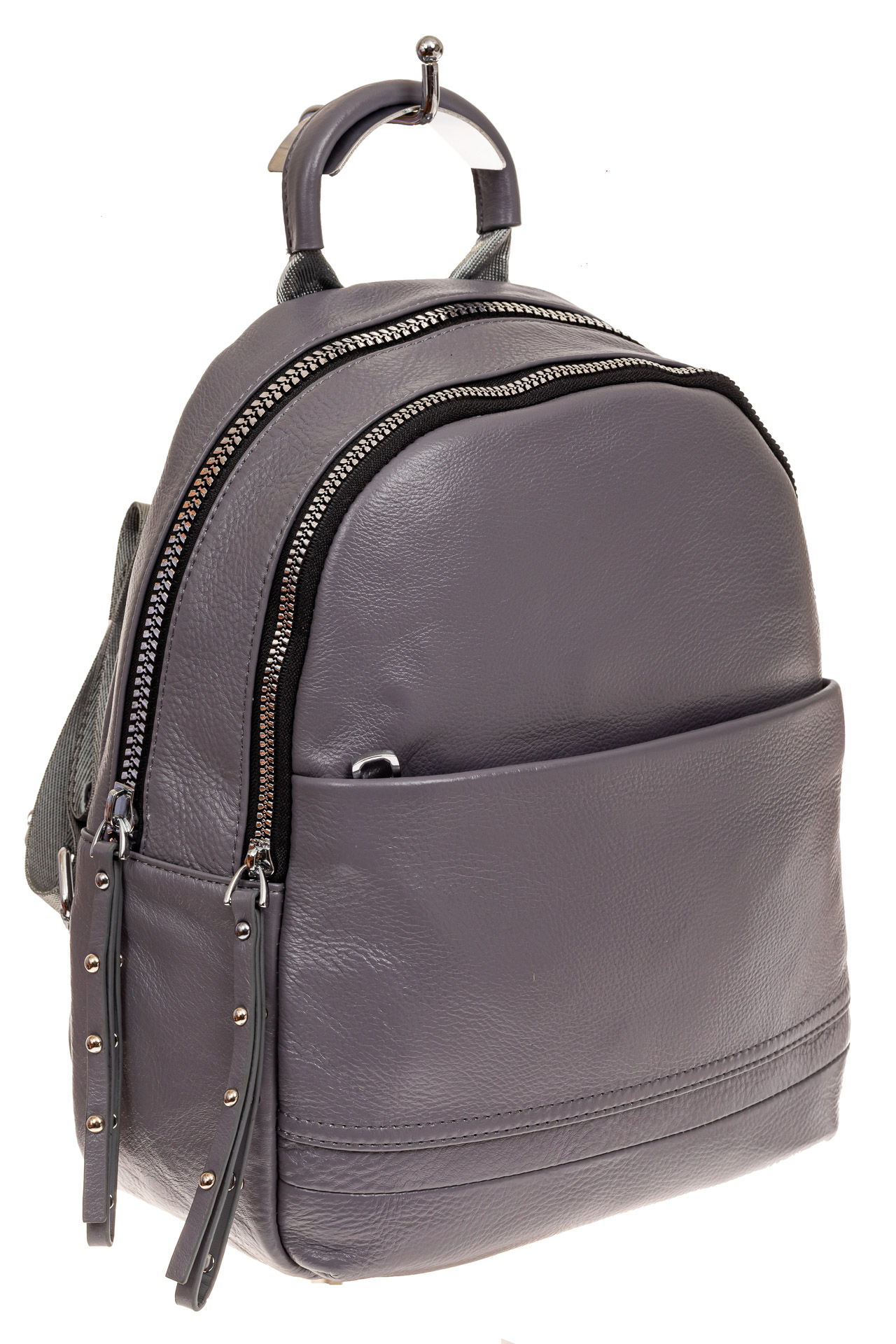 На фото 1 - Женский рюкзак из натуральной кожи, цвет серый