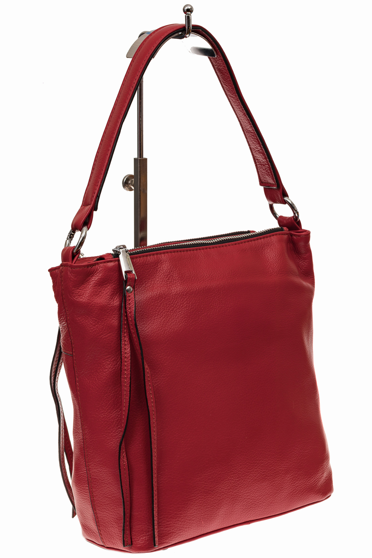 На фото 1 - Женская сумка из натуральной кожи, цвет красный